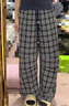 fano studios范洛Fano 經(jīng)典格紋彎刀休閑褲女春季新款抽繩串珠拼接寬松褲子 黑灰格紋 現貨 S 曬單實(shí)拍圖