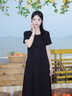 百家好（Basic House）Basic House/百家好黑色中長(cháng)短袖T恤裙女2026夏季新款寬松連衣裙 黑色 L 曬單實(shí)拍圖