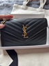 YSL圣羅蘭 女士CASSANDRE ENVELOPE粒面皮革鏈條錢(qián)包ysl包包女包 黑色金鏈 U 曬單實(shí)拍圖