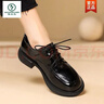 啄木鳥(niǎo)單鞋女2026年秋季新款休閑系帶女鞋英倫風(fēng)平底職業(yè)亮皮黑色小皮鞋 亮皮黑? 38 曬單實(shí)拍圖