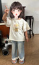 G.duck小黃鴨女童夏裝短袖T恤套裝2026新款兒童花邊牛仔褲薄小女孩衣服 花籃T恤+卷花邊牛仔褲 110 (建議98-105cm 3-4周歲） 曬單實(shí)拍圖