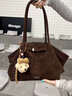森馬（Semir）大容量休閑腋下包女2026新款麂皮絨復古單肩托特包 棕色 曬單實(shí)拍圖