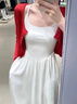詩(shī)蒂淑純色白色吊帶連衣裙女長(cháng)款夏季新款高級感外搭紅色開(kāi)衫兩件套套裝 單件-白色吊帶裙 M 裙裝/套裙 曬單實(shí)拍圖