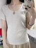 燦圖韓系純色正肩短袖t恤女裝夏季新款內搭打底衫百搭修身顯瘦上衣服 花灰色 M 曬單實(shí)拍圖