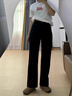 棉致黑色闊腿牛仔褲女春季新款高腰大碼顯瘦寬松胖mm直筒休閑褲子女 C122黑色【常規高品質(zhì)】 L 105-115斤 曬單實(shí)拍圖
