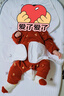 新生兒大紅色連體衣嬰兒哈衣春秋純棉初生和尚服爬服男女寶寶內衣 大紅（一鹿有你蝴蝶衣）送胎帽 66cm 曬單實(shí)拍圖