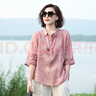 2026襯衫襯衣新款寬松顯瘦女士夏季薄款棉麻上衣小衫中年媽媽洋氣 櫻花粉(上衣) 5XL (建議155-170斤) 曬單實(shí)拍圖