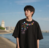 名創(chuàng  )優(yōu)品（MINISO）短袖男款t恤夏季2026新款青少年寬松半袖純棉正肩圓領(lǐng)重磅體恤男 【100%純棉】黑色(m陽(yáng)光涂鴉前領(lǐng)口標) L /175(正品保障) 曬單實(shí)拍圖