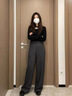 妹丫杏色闊腿西裝褲女2026春夏新款高腰顯瘦垂感高級感休閑直筒拖地褲 深灰色-常規（優(yōu)質(zhì)版） M 建議106-110斤 曬單實(shí)拍圖