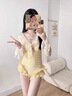 恬飾泳衣女連體修身顯瘦保守顯白小清新學(xué)生荷葉邊罩衫泡溫泉海邊遮肉 泳衣女【黃色兩件套】 均碼 【建議80-115斤】 曬單實(shí)拍圖
