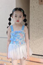 G.duck小黃鴨女童泳衣夏季26新款兒童游泳衣新中式公主裙寶寶溫泉沙灘服 藍色 90 90碼建議80-90cm1歲半-2歲 曬單實(shí)拍圖