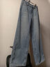 UR2026春季新款女裝氣質(zhì)做舊水洗加絨闊腿牛仔長(cháng)褲UWM850281 霧霾藍 26 曬單實(shí)拍圖
