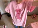 初語(yǔ)棉質(zhì)抽象卡通圖案T恤女2025夏季新款圓領(lǐng)寬松休閑減齡上衣 淺粉色 L 曬單實(shí)拍圖
