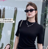 拉夏貝爾中袖上衣女2026夏季新款早秋半袖高級(jí)感修身打底短袖T恤 黑色 M 曬單實(shí)拍圖