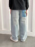 猴兄仔男童褲子春季中大兒童休閑寬松直筒牛仔褲男孩春秋季洋氣寬松長(cháng)褲 藍色 150 曬單實(shí)拍圖