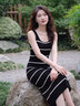 百家好（Basic House）Basic House/百家好法式氣質(zhì)條紋背心長(cháng)裙女士夏季直筒無(wú)袖連衣裙 黑色 S 建議80-90斤 曬單實(shí)拍圖