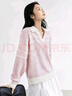 對白（DUIBAI）綿羊毛混紡撞色翻領(lǐng)套頭毛衣女2026春新款寬松慵懶休閑針織衫 淺粉色 M 曬單實(shí)拍圖