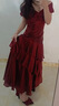 GJFD【露西亞莊園】法式紅色一字肩輕奢荷葉邊連衣裙春秋高級感禮服裙 千禧紅 M 曬單實(shí)拍圖