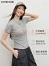 紅袖（hopeshow）設計感小眾短袖T恤2026春季新款女裝字母刺繡抽皺正肩圓領(lǐng)短上衣 米白004 M 曬單實(shí)拍圖