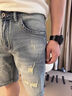 MAGIOPY奢侈高端品牌高檔復古水洗牛仔短褲男士夏季修身直筒休閑五分褲子 淺藍色 28 二尺一 曬單實(shí)拍圖