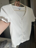 UR2026夏季新款女裝休閑簡(jiǎn)約百搭紐扣式修身短袖T恤UYY450058+ 本白 (偏短) L 曬單實(shí)拍圖