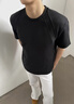 卡圖弛美式黑色正肩短袖t恤男款春夏季重磅拼接體恤cleanfit內搭半截袖 黑色 XL 曬單實(shí)拍圖
