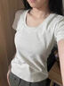 燦圖韓系純色正肩短袖t恤女裝夏季新款內搭打底衫百搭修身顯瘦上衣服 花灰色 M 曬單實(shí)拍圖