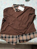 皮爾卡丹（pierre cardin）假兩件翻領(lǐng)衛衣女2026春秋新款時(shí)尚中年媽m媽格子polo領(lǐng)洋氣上衣 咖色 XL 曬單實(shí)拍圖