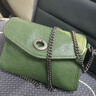 裘真信封包女鏈條斜挎單肩包休閑復古小包植鞣頭層牛皮包包 綠色-小號 曬單實(shí)拍圖