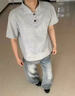 燦圖美式亨利領(lǐng)正肩短袖t恤男春夏季潮牌高級感五分半袖寬松內搭上衣 淺灰色【高品質(zhì)】 XL 曬單實(shí)拍圖
