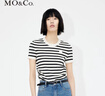 MO&Co.經(jīng)典條紋珠繡logo短袖短款薄款針織衫白黑條上衣女摩安珂 白黑條色-第2批 M 165 曬單實(shí)拍圖