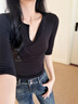 周淼ZHOUMIAO 【高智姐姐】萊賽爾羊毛混紡中袖T恤氣質(zhì)修身上衣女 純黑色第二批 預售 S 推薦100斤以?xún)?拍照樣 曬單實(shí)拍圖