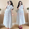 革曼孕婦裝夏款2025新款孕婦連衣裙時(shí)尚套裝短袖小清新長(cháng)款條紋襯衫裙 藍色連衣裙 XL(建議130-150斤) 曬單實(shí)拍圖