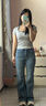 UR秋季新款女裝復古丹寧水洗貓須喇叭牛仔長(cháng)褲UYB850006 霧霾藍 27 曬單實(shí)拍圖