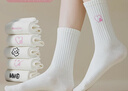 貓人女士襪子女【100%純棉】春夏白襪刺繡中筒襪10A抑菌防臭長(cháng)襪女5雙 曬單實(shí)拍圖