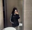 阿迪達斯（adidas）外套男女春季跑步運動(dòng)立領(lǐng)拉鏈夾克外套運動(dòng)服 黑/白 M 曬單實(shí)拍圖