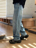 太平鳥(niǎo)男裝牛仔褲男秋季寬松直筒牛仔褲潮牌雙色水洗淺色全棉牛仔 普藍色 第一批 34 曬單實(shí)拍圖