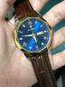 POEDAGAR瑞士正品男士手表奢華防水時(shí)尚韓版雙日歷夜光潮流手表男石英腕表 810間金殼藍面皮帶款 41mm 曬單實(shí)拍圖