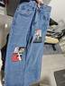 兩三事初夢(mèng)終章 2025春季新款復古印花貼布繡闊腿牛仔褲女 藍色 S 曬單實(shí)拍圖