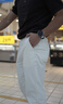 FULL MONTY黑色水洗斜紋棉長(cháng)褲松緊腰寬松休閑褲男士26年春夏新款 白色40140 M 曬單實(shí)拍圖