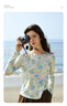 Olrain歐芮兒浪漫度假定染印花雙層網(wǎng)紗長(cháng)袖T恤女裝春季上衣 花色 XL 曬單實(shí)拍圖