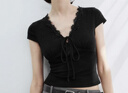 UR2026春季新款女裝氣質(zhì)魅力拼接蕾絲系帶T恤UWG450159 黑色 L 曬單實(shí)拍圖