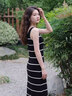 百家好（Basic House）Basic House/百家好法式氣質(zhì)條紋背心長(cháng)裙女士夏季直筒無(wú)袖連衣裙 黑色 S 建議80-90斤 曬單實(shí)拍圖