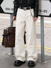 Shelley Jones米白色純棉微喇牛仔褲男款夏季扣眼刺繡健身褲子美式彎刀直筒長(cháng)褲 米白色 XL 身高175-180cm體重140-155斤 曬單實(shí)拍圖