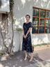 妹丫2026夏季新款雪紡碎花連衣裙時(shí)尚韓版飄逸收腰顯瘦遮肚女士長(cháng)裙子 藏青色（優(yōu)質(zhì)版） M 曬單實(shí)拍圖