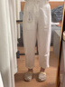 金狐貍天絲亞麻哈倫褲女九分2026新款春夏輕奢垂感高腰小個(gè)子直筒休閑褲 卡其色 L (28) 曬單實(shí)拍圖
