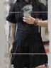 UR夏季新款女裝通勤風(fēng)壓褶修身短袖棉質(zhì)連衣裙UWU740075 正黑 S 曬單實(shí)拍圖