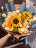 艾斯維娜鮮花速遞向日葵混搭花束生日禮物全國同城配送 向日葵香檳韓式花束 曬單實(shí)拍圖