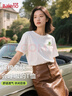 班尼路（Baleno）設計感純棉短袖女t恤小眾韓系氣質(zhì)寬松夏季上衣2026新款半袖打底 曬單實(shí)拍圖