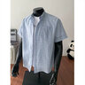 Shelley Jones日系復古格子短袖襯衫男款夏季干凈清爽男生穿搭寬松半袖襯衣外套 淺藍色 XL 身高175-180cm體重140-155斤 曬單實(shí)拍圖